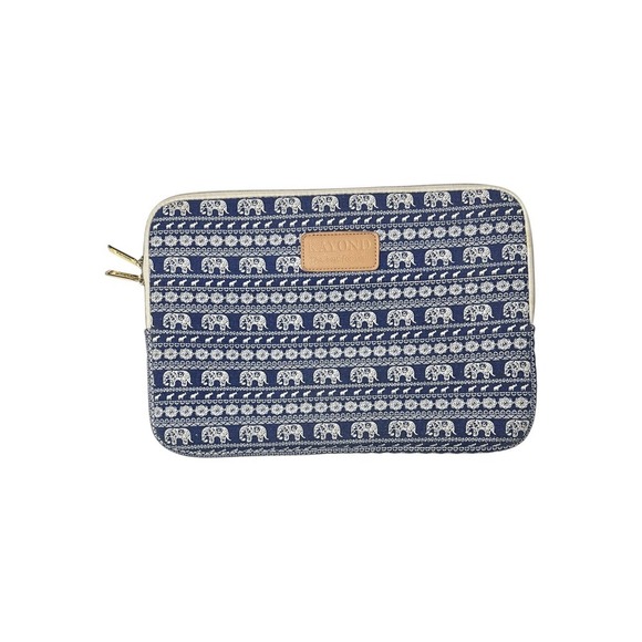 Kayond Accessories - Kayond Blue Elephant Print Padded Laptop Sleeve Case 13-14 Inch Bohemian Canvas